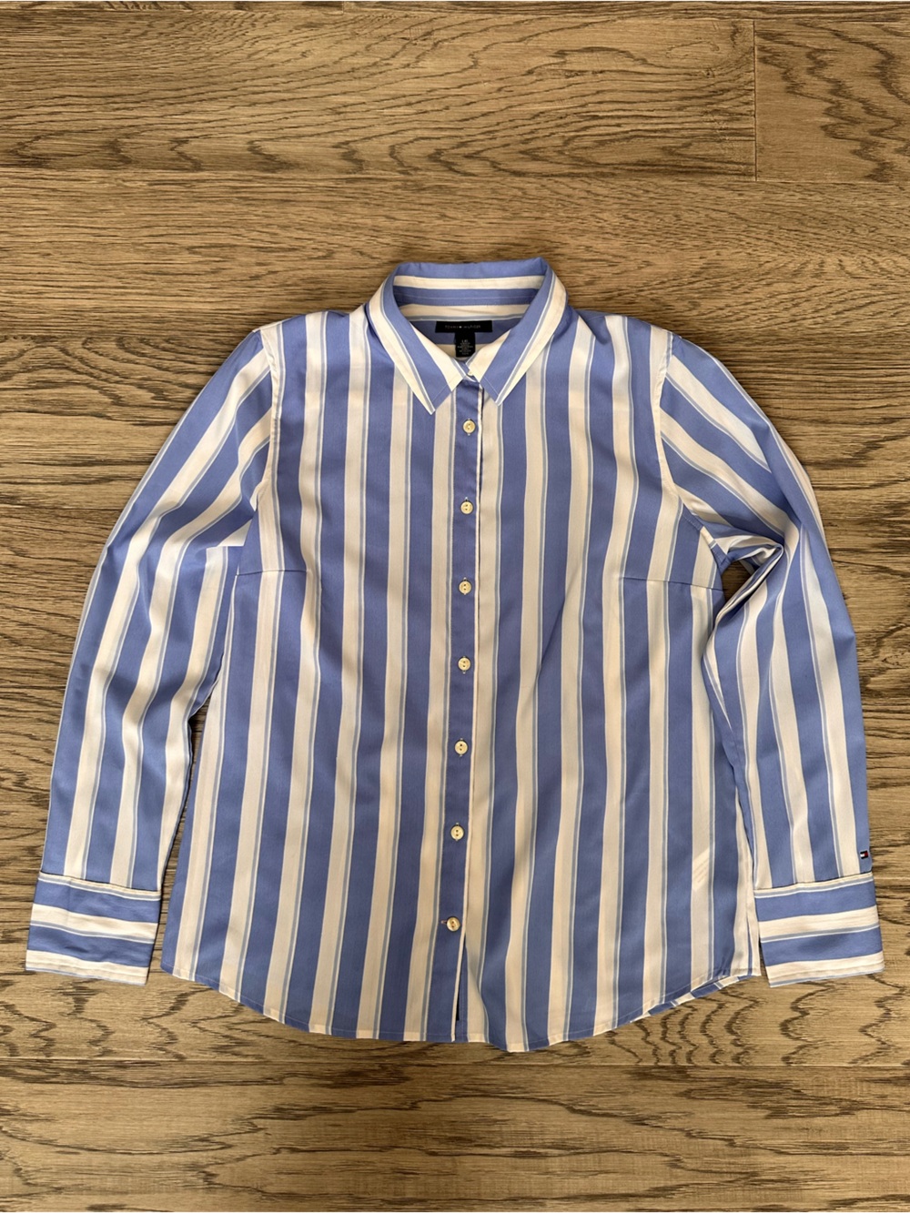 Tommy Hilfiger Blue and White Vertical Stripe Button-Up Blouse